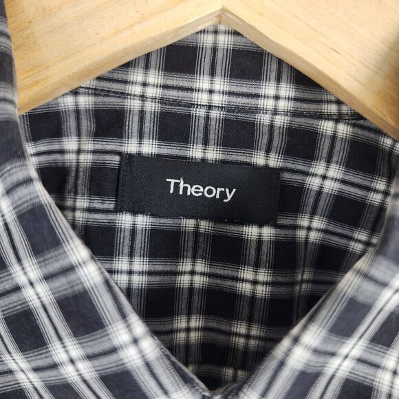 Theory Plaid Button Front Dress Shirt Men's Size S Black and White - Picture 7 of 8